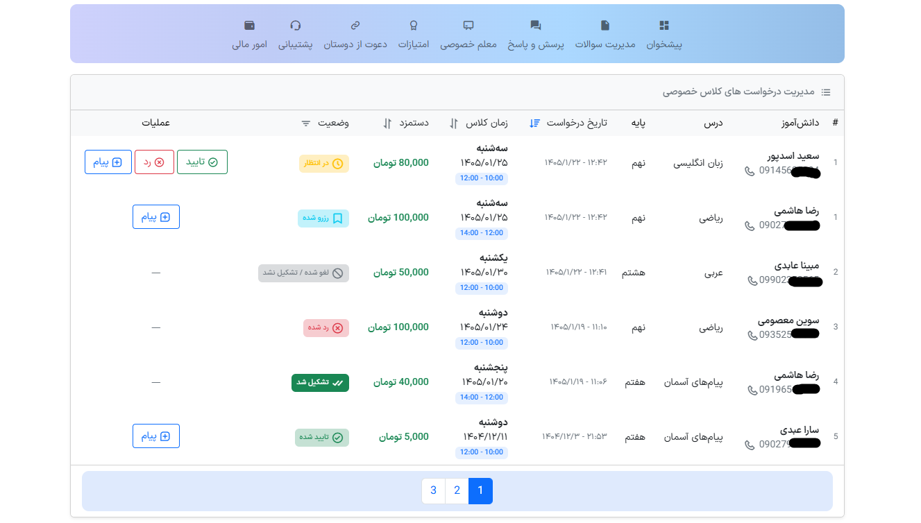 مدیریت کلاس خصوصی