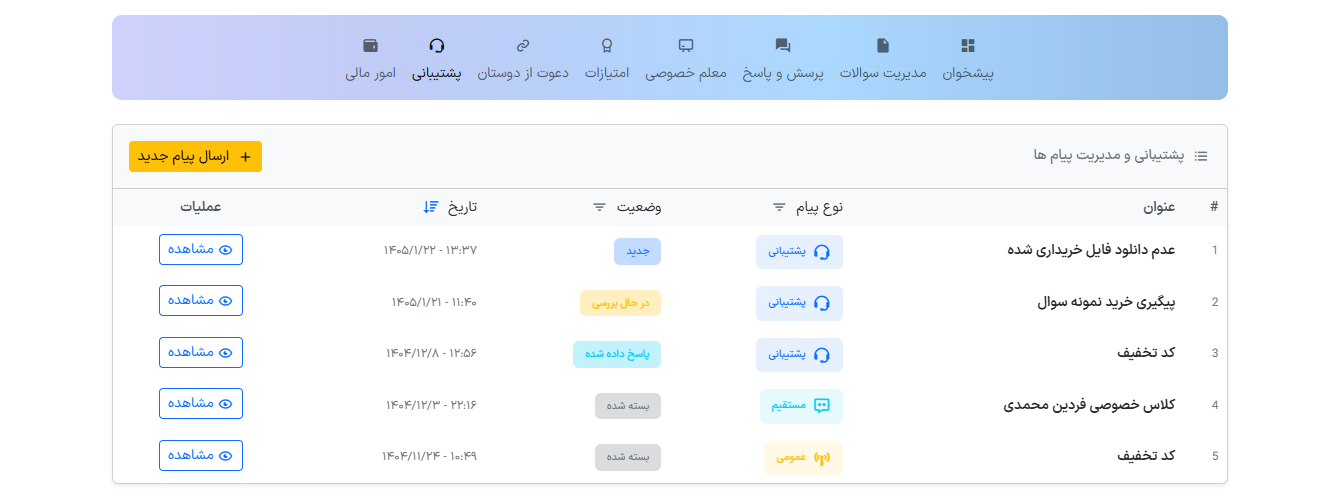 صفحه پشتیبانی